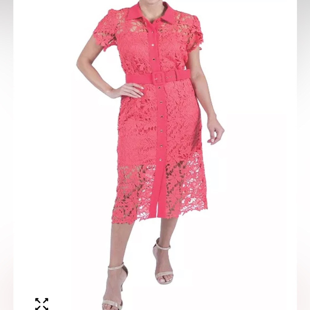 JULIA JORDAN Women's Lace Midi Shirtdress Coral Pink Womens Size 6 BRAND NEW